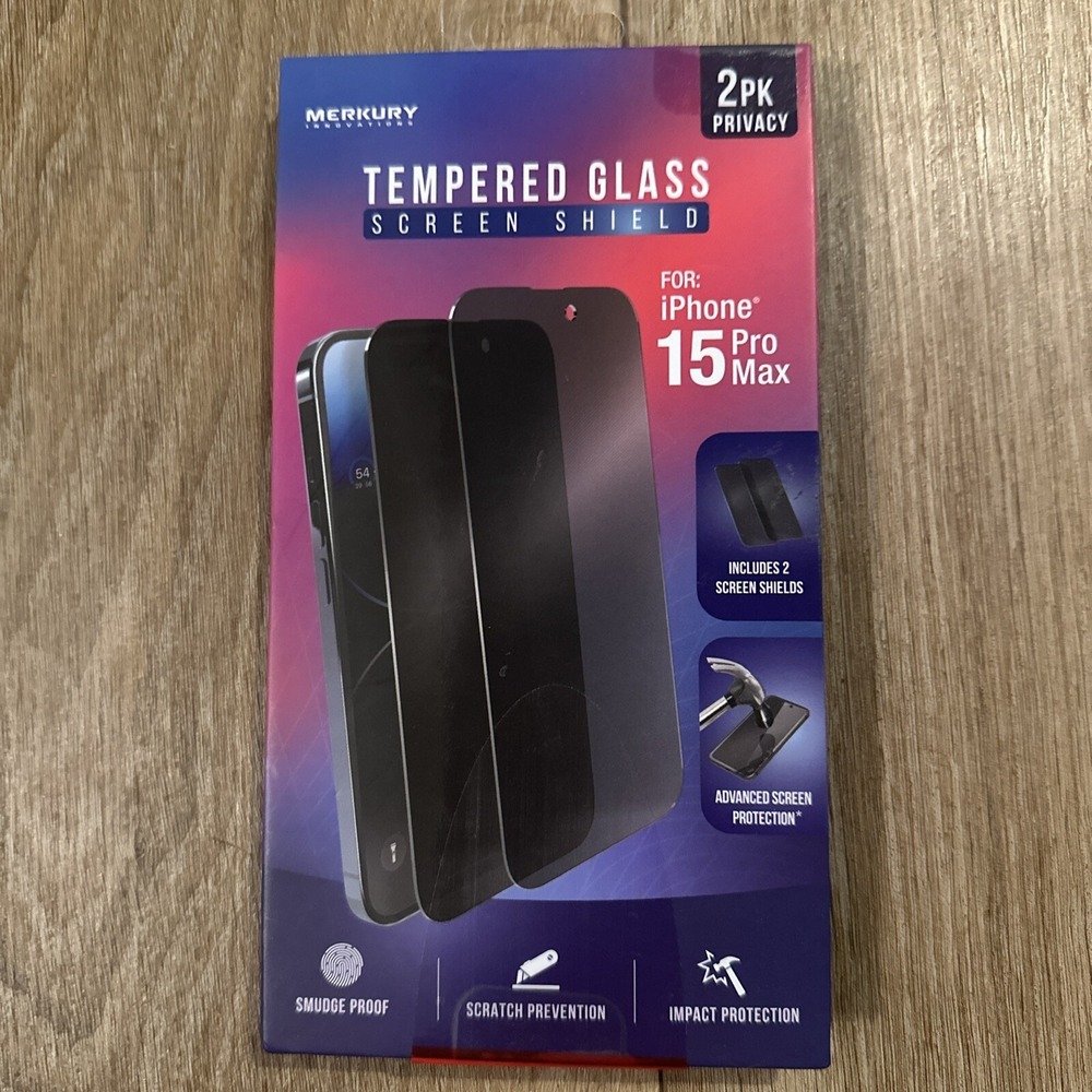 Mercury Tempered Glass‎ iPhone 15 Pro Max Screen Shields 2 Pack NEW